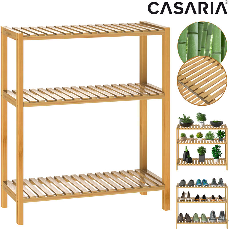 Casaria Standregal Badregal Schuhregal Bambus 3 Ablagen 66x58x26 cm Blumenregal Schuhe Küche Keller Bad Regal Holz  - Onlineshop ManoMano
