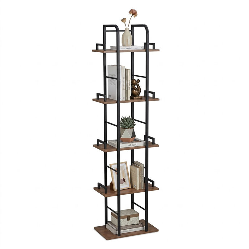 Relaxdays Standregal, Hxbxt, 143 X 38 X 24 Cm, 5 Offene Ablagen, Beistellregal Für Wohnzimmer, Küche, Flur, Schwarz/grau