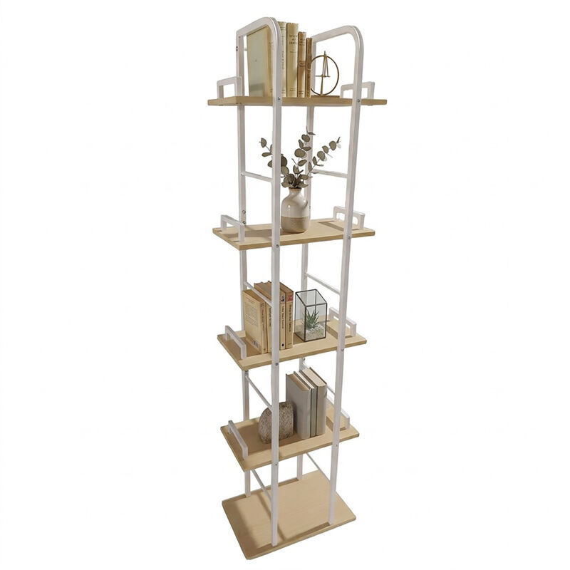 Relaxdays Standregal, Hxbxt, 143 X 38 X 24 Cm, 5 Offene Ablagen, Beistellregal Für Wohnzimmer, Küche, Flur, Weiß/natur