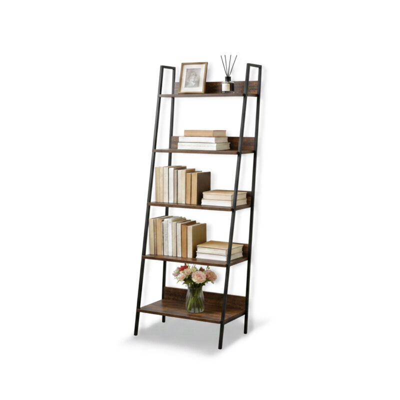 Relaxdays Standregal, Modernes Leiterregal Mit 5 Ablagen, Für Pflanzen, Bücher & Deko, Hbt, 170x60x30 Cm, Braun-schwarz