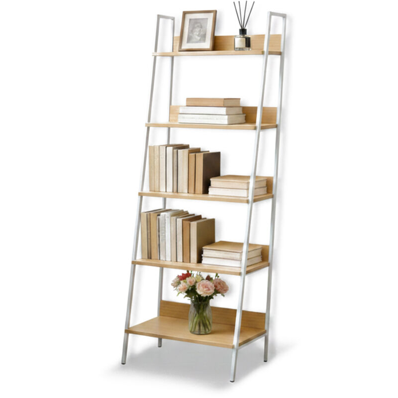 Relaxdays Standregal, Modernes Leiterregal Mit 5 Ablagen, Für Pflanzen, Bücher & Deko, Hbt, 170 X 60 X 30 Cm, Natur-weiß