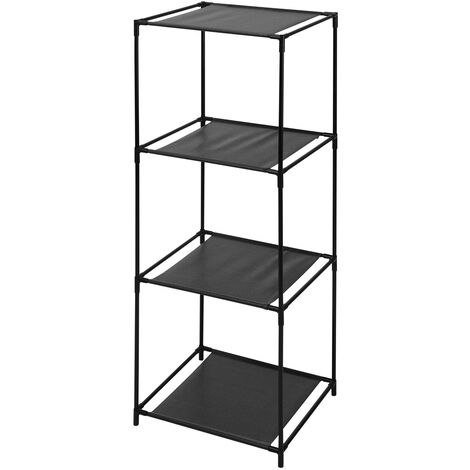 Standregal schwarz mit 3 Stoff Ablagen - 104 x 34 cm - Metall Lagerregal quadratisch mit 3 Fächern - Würfelregal Allzweck Bad Regal freistehend