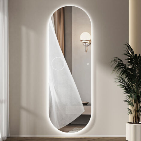 Standspiegel mit Beleuchtung 60 x 160 cm Ganzkörperspiegel mit Beleuchtung Größe LED Standspiegel mit Licht Spiegel mit Beleuchtung Bodenspiegel Ankleidespiegel LED Wandspiegel mit 3 Lichtfarbe Dimmba