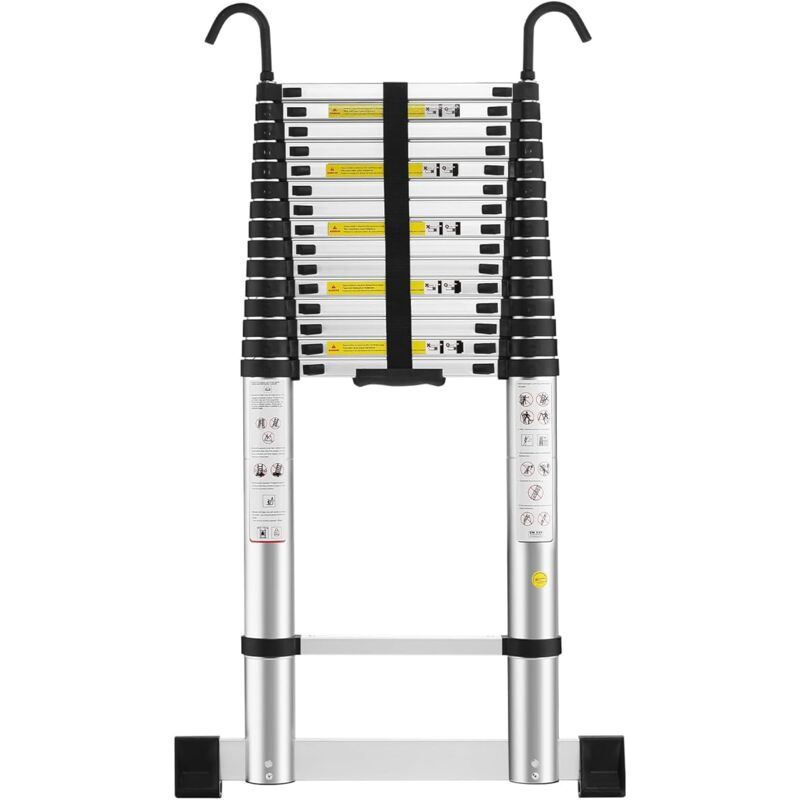 Aluminium Échelle pliante 6.2M Télescopique Pliable avec Mains Courantes Amovibles et barre d'équilibre, Éxtensible Échelle Droite Simple