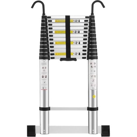 STANEW Aluminium Échelle pliante 5M Télescopique Pliable avec Mains Courantes Amovibles et barre d'équilibre, Éxtensible Échelle Droite Simple ,Multifonctionnelle, Charge max 150 kg (hauteur-5 m)