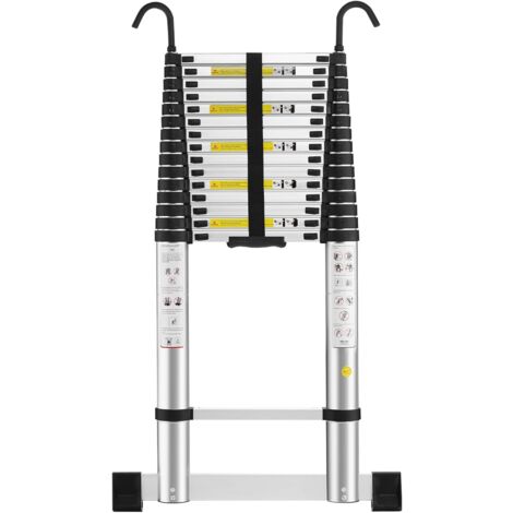 STANEW Aluminium Échelle pliante 6.2M Télescopique Pliable avec Mains Courantes Amovibles et barre d'équilibre, Éxtensible Échelle Droite Simple ,Multifonctionnelle, Charge max 150 kg (hauteur-6.2 m)