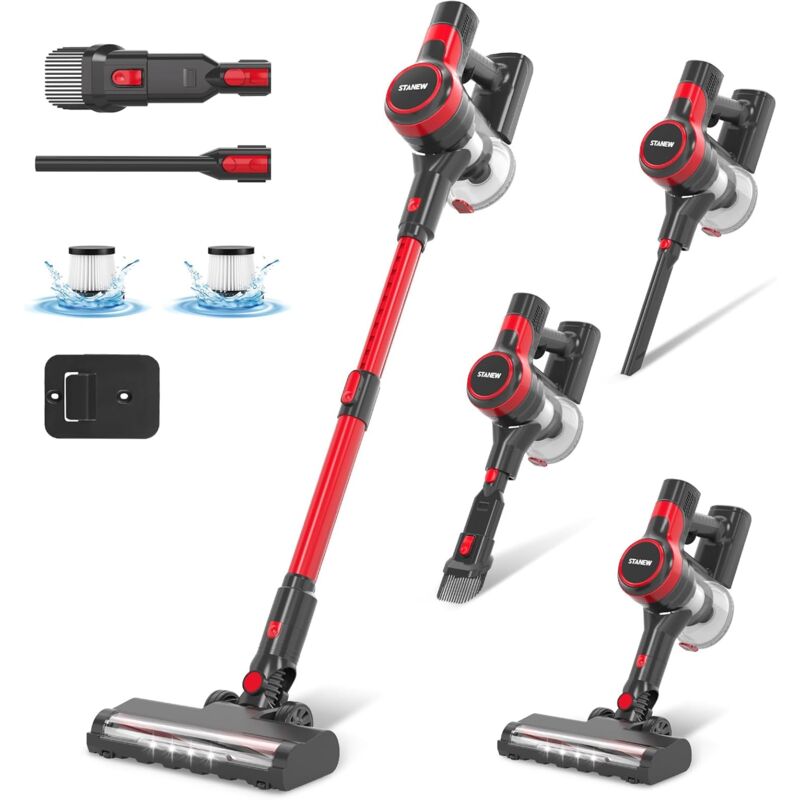 Stanew - Aspirateur Balai sans Fil sans Sac Multifonctions, Aspirateur sans Fil Puissant 4 en 1, 2 Vitesses, Puissant,Léger,150W 22.2V, Batterie