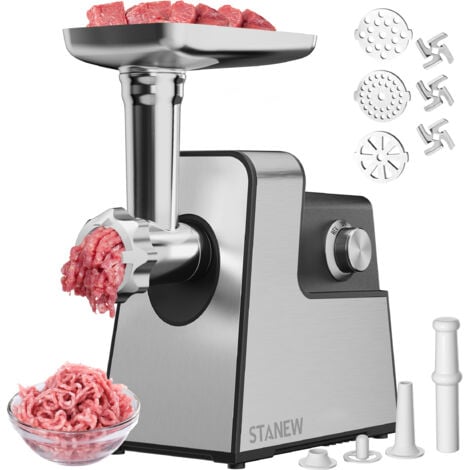 STANEW Hachoir a Viande Electrique 3500W, Hachoir Electrique Multifonctionnel 4 en 1, avec 3 plaques d'affûtage en Acier Inoxydable (4mm,8 mm, Forme d'éventail) et 3 Lames, Broyeur a Viande Commercial