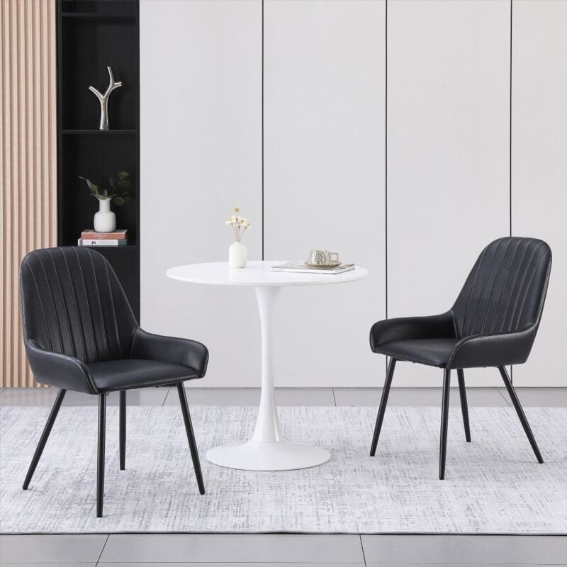 Stanew - Lot de 2 Chaise de Salle à Manger en Cuir Artificiel, Chaise de salon avec accoudoirs, Chaise Cuisine Moderne avec Pied Métal pour