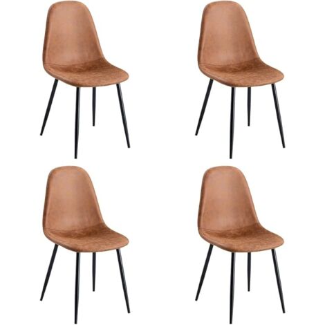 STANEW  Lot de 4 Chaises, Pieds en métal, Dossier Assise rembourrée pour Cuisine Salon Chambre Bureau, Marron