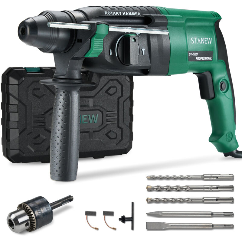 Marteau perforateur SDS-Plus 950W avec 4 fonctions et embrayage de sécurité,1150 tr/min 5100 bpm, Comprend 3 Forets, 2 Burins et une boîte en