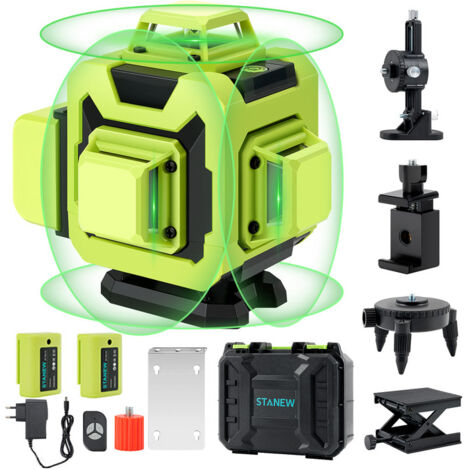 Niveau Laser Vert Autonivelant HGLINE 4D 16 Lignes – Avec Télécommande Et 2 Piles