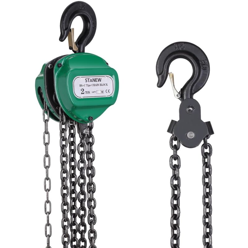 Palan à Chaîne Manuel avec crochet pour charges lourdes, palan à chaîne 2 tonne, hauteur de levage 5 m, vert (2T 5M) - Stanew