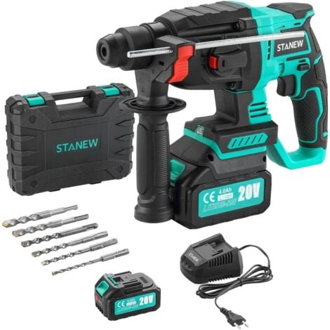 STANEW Perforateur Sans Fil, Professional Marteau Perforateur Perceuse à Percussion con SDS-Plus Mandrin, Moteur Sans Balais, 4500BPM, 1000RPM, 6x Forets, 2J, 2 x Batterie 20V 4.0Ah