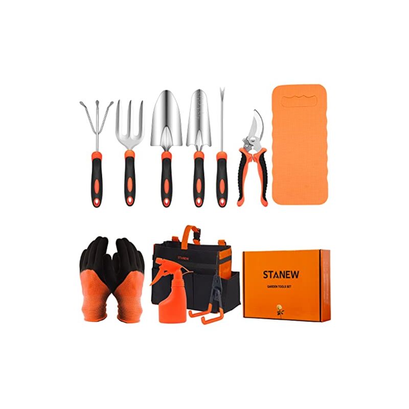 Porte-outils de jardinage, ensemble d'outils de jardin en acier inoxydable, 13 pièces avec sac de rangement - Couleur orange - Stanew
