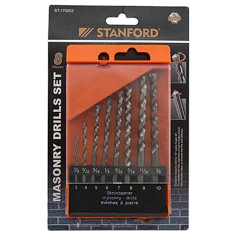 STANFORD brocas de widia 3 a 10 mm (8 brocas) , Juego de brocas de WidiaEstuche de 8 brocas de 3,4,5,6,7,8,9 y 10mmForma de espiral y salida cilíndrica adaptable a la may