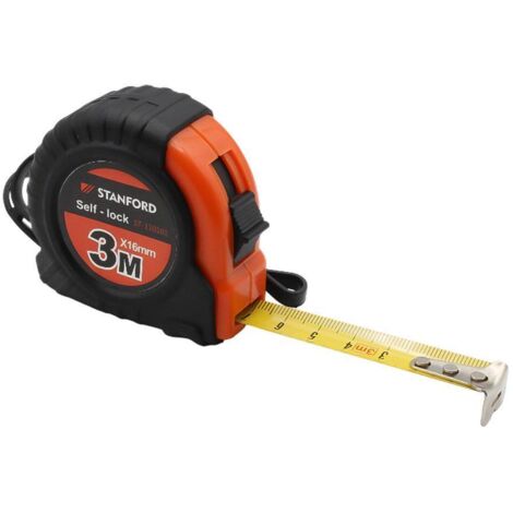 STANFORD flexometro 3 m x16 mm reforzado c/ goma , Flexómetro reforzado 3 m x 16 mm Stanford. - Flexómetro reforzado de 3 metros de longitud y 16 mm de ancho, diseñado para ofrecer