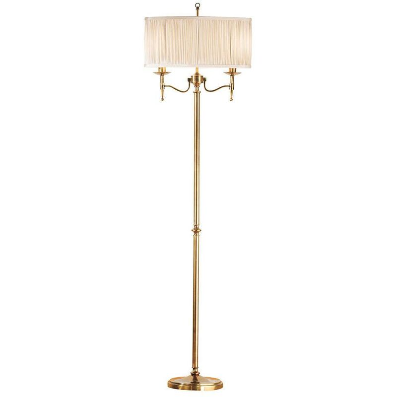 Interiors 1900 Lighting - Interiors Stanford Antique Brass - 2 Light Floor Lamp Antique Brass with Beige Shade, E14