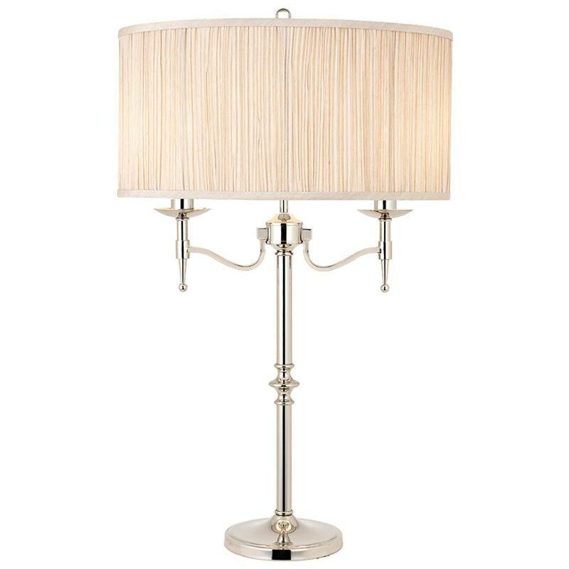 Interiors 1900 Lighting - Interiors Stanford Nickel - 2 Light Table Lamp Polished Nickel Plate with Beige Shade, E14