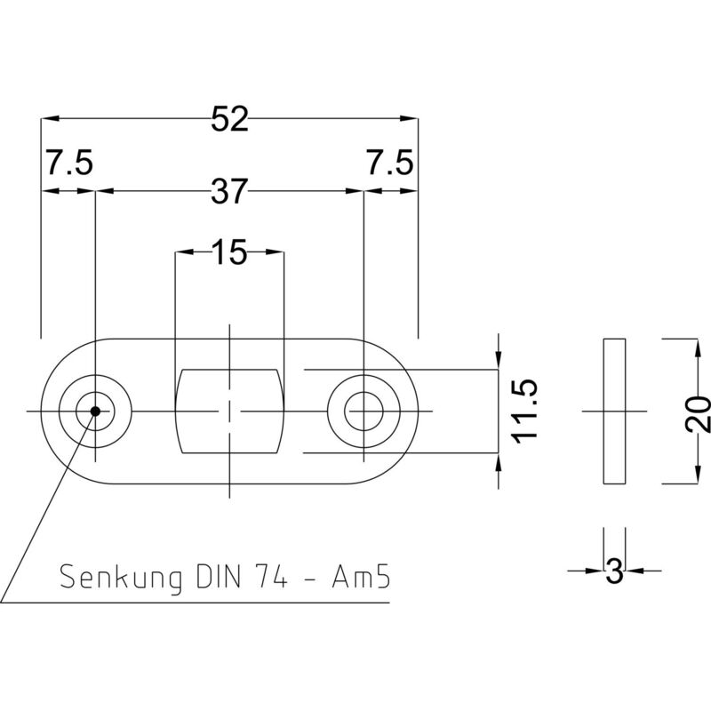 BMH Stangenschließblech 1143, 52 x 20 x 3 mm rund, Stahl verzinkt