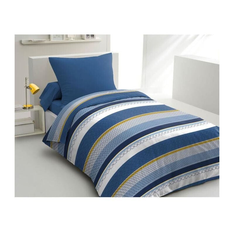 Home Linge Passion - Parure de couette microfibre home passion stanis - 1 housse de couette 140 x 200 cm + 1 taie d'oreiller 63 x 63 cm - Bleu