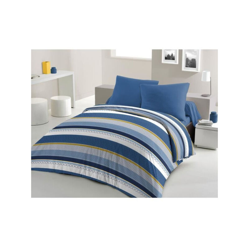 Home Linge Passion - Parure de couette microfibre home passion stanis - 1 housse de couette 220 x 240 cm + 2 taies d'oreiller 63 x 63 cm - Bleu