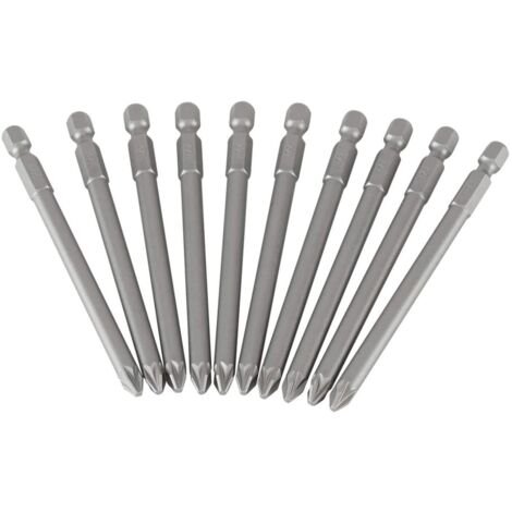 Stanley 10-Piece Pozidriv PZ2 Screwdriver Set (100 mm) with Hex Shank 1/4", Extra Long for Precise Fastening, Durable Steel, Professional and Carpentry Use, Gray