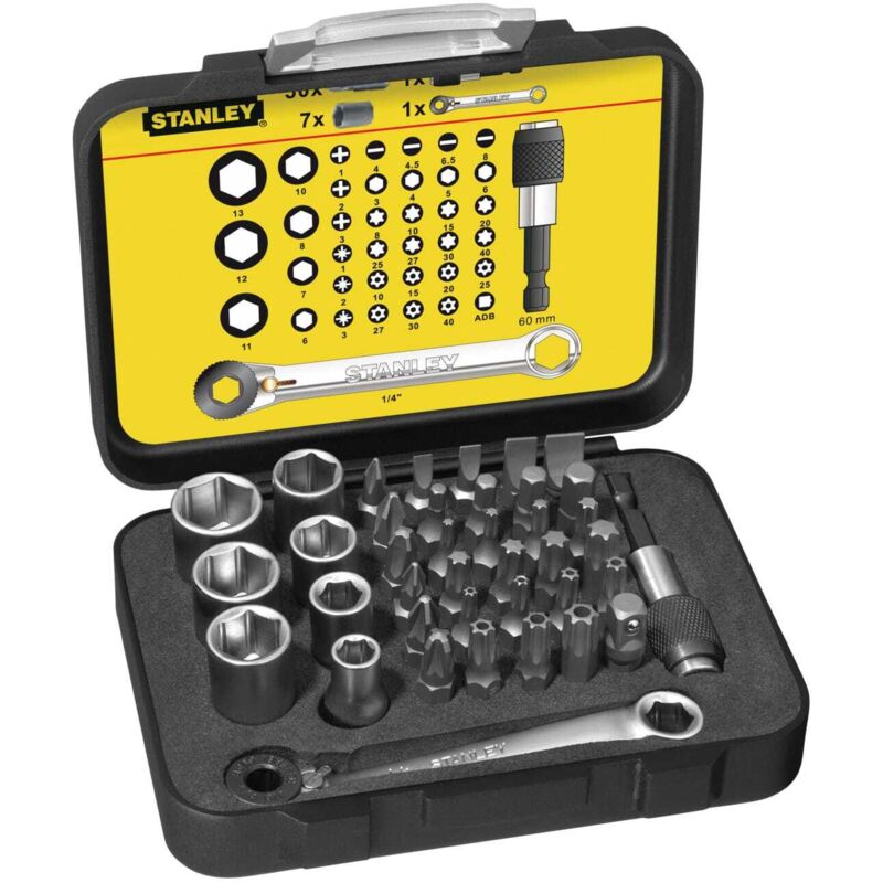 STANLEY® 39-Piece 1/4-Inch Drive Metric Socket and Bit Set with Ratchet End (Model STA113907)