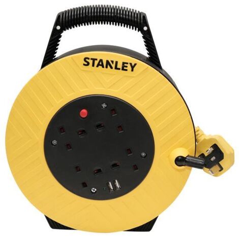 Stanley 240V Cable Reel 15M 4-Socket & 2 USB - Safe Transit