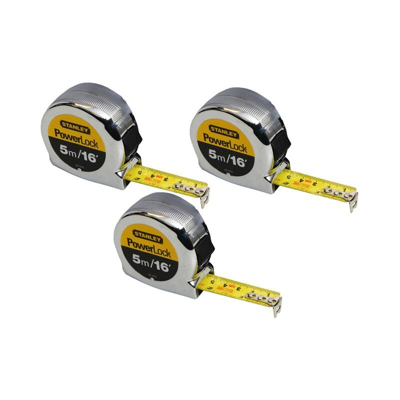 5m Powerlock Tape Measure 16ft 3 Riveted 0-33-553 STA033553 Triple Pack - Stanley