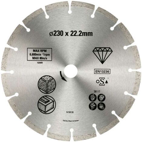 Stanley Accessori - Disco da taglio diamantato per calcestruzzo e mattoni 230x22,2 mm STA38117-XJ