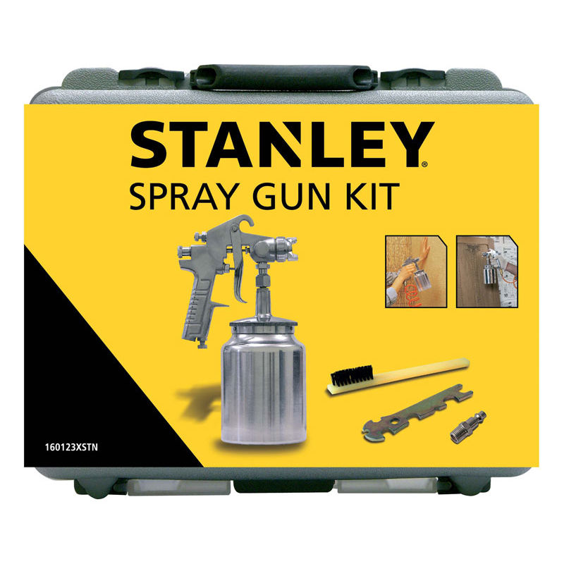 Stanley - Pistolet à peinture pneumatique de 1,8 mm, contenance de 1 l, avec brosse et clé multifonction