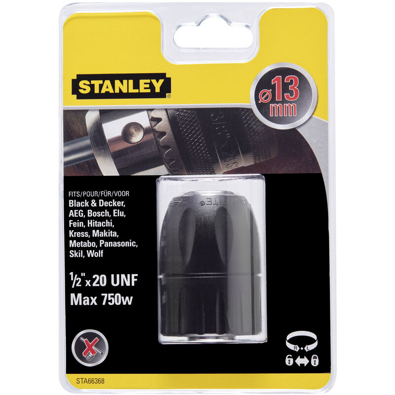 

Stanley ® - Stanley STA66368-QZ Portabrocas automático ø 13 mm. Rosca hembra. 1/2' x 20 UNF. Máx. 750W.
