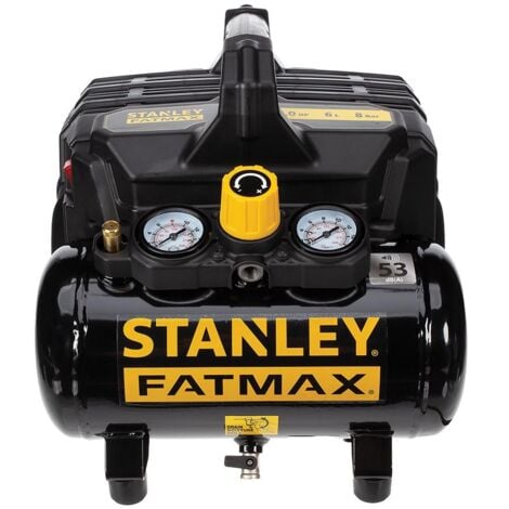 Stanley Fatmax Compresseur, 6 litres, 8 bar, sans huile, silencieux, modèle horizontal, 1 ch, 105 l/min débit d’air, portable, léger, noir jaune, adapté aux outils pneumatiques et au gonflage