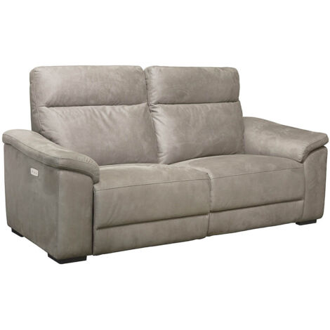 STANLEY - Canapé Relax Electrique 3 Places Tissu Peau de Pêche Taupe