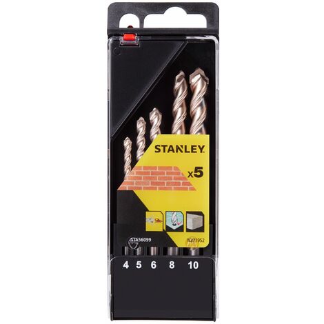 Stanley – Cassette de 5 forets béton 4-10mm – Alliage acier qualité supérieure – Pointe pilote carbure tungstène – Compatible perceuses à percussion - STA56099-QZ