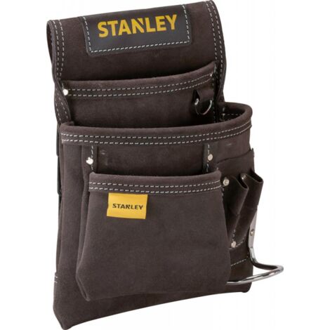 Stanley – Ceinture porte-outils en cuir 250mm x 280mm – 3 compartiments – Double piqûre pour durabilité – Boucle de marteau intégrée