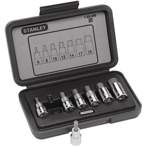 Stanley – Coffret à douilles 6 pans 1/2'' 7 pièces 189099 – Douilles 6, 8, 10, 12, 14, 17, 19 mm – Profil Maxidrive pour meilleure prise