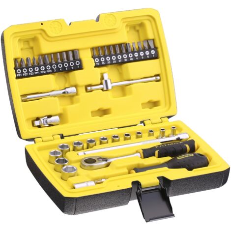 Stanley – Coffret de clés à douille 42 pièces FMMT826831 – 1/4'' avec cliquet 120T – Douilles 4 à 14 mm – Embouts PZ, PH, TORX, HEX - R723362