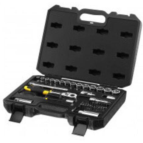 Stanley – Coffret cliquet et douilles 3/8'' – Jeu de 45 pièces – Cliquet 72 dents avec angle de reprise 5° – Douilles de 8 à 24 mm