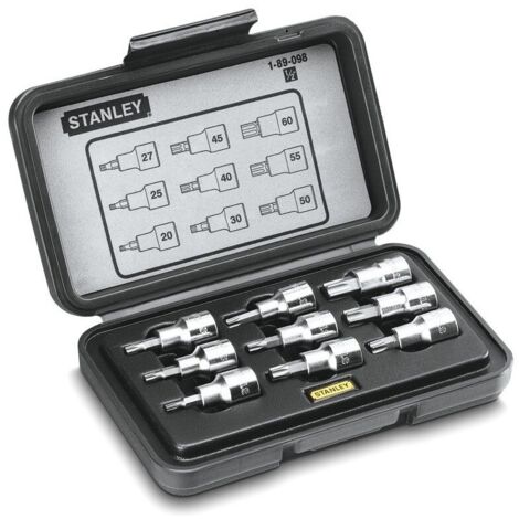 Stanley – Coffret à douilles Torx 9 pièces T20-T60 – Profil Maxidrive pour durabilité – Compatible 1/2'' – Mallette de transport incluse - T20-T25-T27-T30-T40-T45-T50-T55-T60