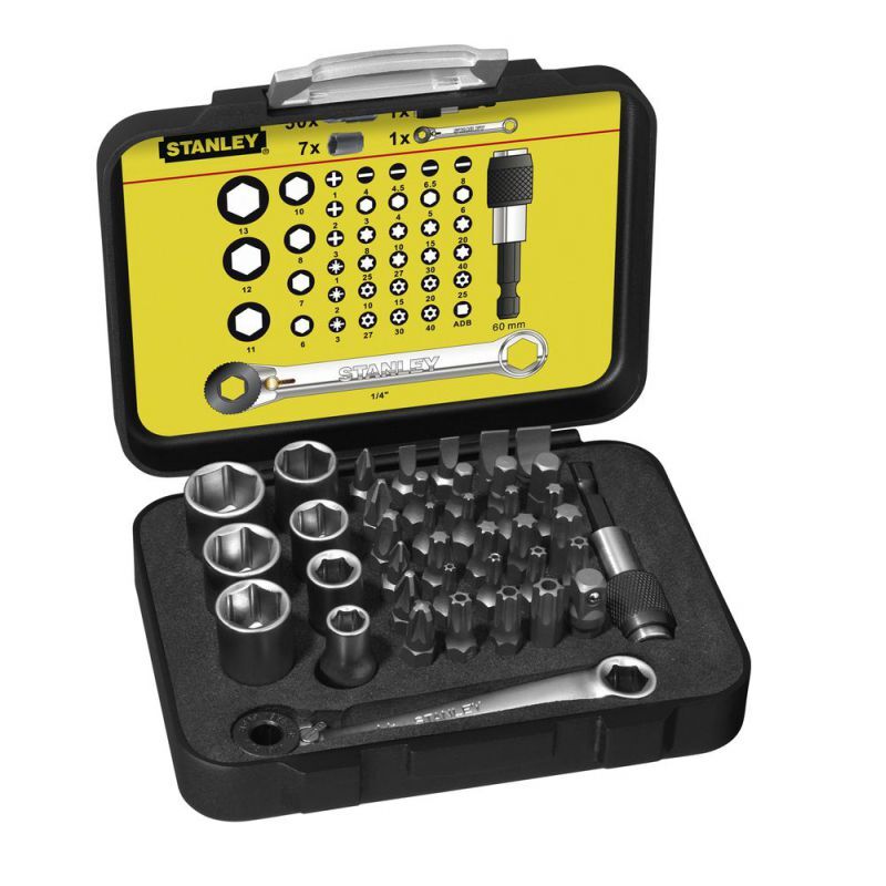 Coffret d'embouts Stanley 39 pièces, porte-embouts, clé à cliquet - 1-13-907