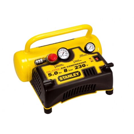 Stanley – Compresseur sans huile 5 L 230 V 8 bars – Débit 55 L/min – Puissance 0,5 CV – Moteur silencieux pour utilisation en appartement - STN049