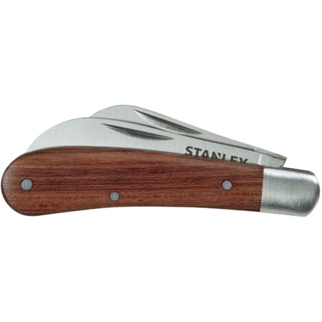 Stanley – Couteau d'électricien double lame 70mm – Lame en acier au carbone 60 HRC – Manche en bois 100mm pour confort – Coupe nette câbles électriques - STHT0-62687