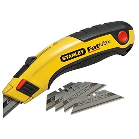 Stanley – Cutter rétractable ergonomique 170mm avec 5 lames carbure – Système interlock sécurisé – Compatible lames trapèze – 710778