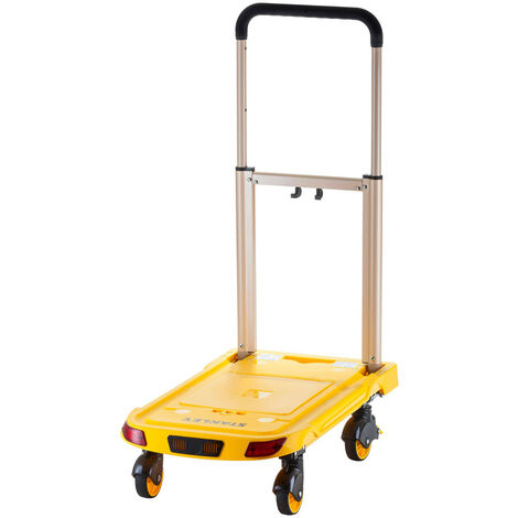Stanley – Diable aluminium pliable 90 kg – Plateau ABS 39x28 cm – Roues à roulements à billes – Poignée escamotable et rabattable