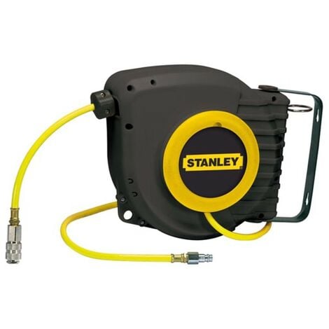 Stanley Enrouleur de tuyau d'air pour montage mural, tuyau PVC jaune de 9 m avec raccords rapides, pression maximale 12 bar, ABS, idéal pour une utilisation industrielle et professionnelle