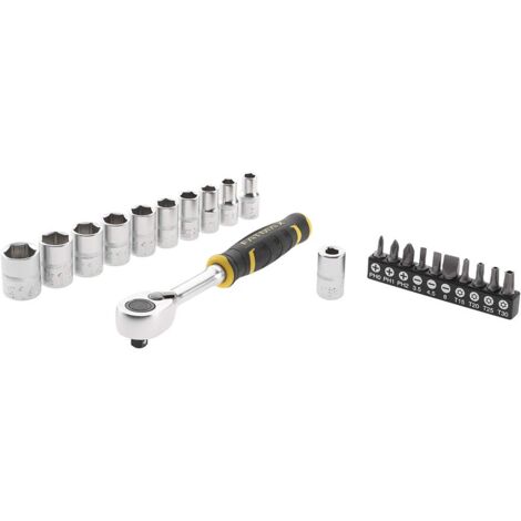STANLEY FATMAX FMMT82679-0 Set cricchetto FATMAX att. 1/4" con Chiavi a Bussola e inserti-22 pz, Nero