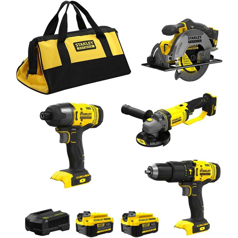 

STANLEY FatMax Kit SFMCK469M2 (SFMCD711 + SFMCF800 + SFMCG400 + SFMCS500 + 2 x 4,0 Ah + Cargador + Bolsa de transporte XL)