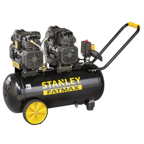 Stanley Fatmax Kompressor, 50 Liter, 8 bar, ölfrei leises Modell, horizontal, 3 PS, 320 l/min Luftleistung, tragbar, schwarz gelb, geeignet zum Aufpumpen und Druckluftwerkzeugen